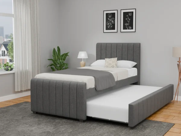 מיטת יחיד 90×190 מרופדת בד רחיץ עם מיטת חבר נשלפת דגם לונה – אפור