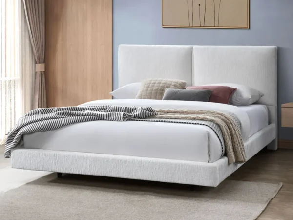 מיטה זוגית 140×190 מרופדת בד רחיץ בעיצוב מרחף דגם Aero Off-White