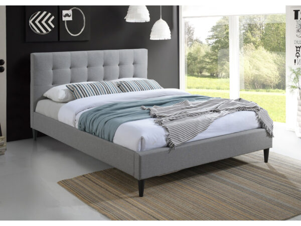 מיטה זוגית 160×200 מרופדת בד ארוג עם ראש מיטה מעוצב דגם Aria Gray