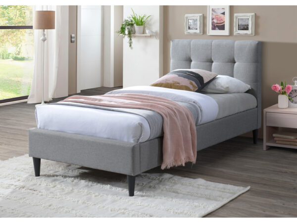 מיטת יחיד 90×190 מרופדת בד עם ראש מיטה מעוצב דגם LIV 90 – אפור