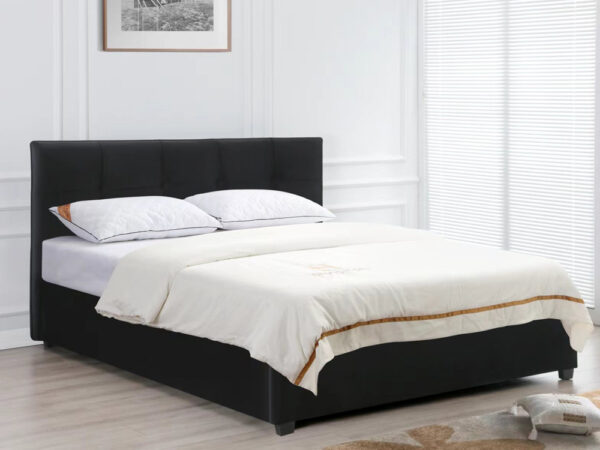 מיטה זוגית 140×190 מרופדת בד קטיפתי עם ארגז מצעים דגם Capri Black