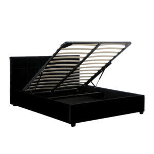 מיטה זוגית 140×190 מרופדת בד קטיפתי עם ארגז מצעים דגם Capri Black