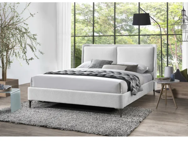 מיטה זוגית 140×190 מרופדת בד בוקלה עם ראש מיטה דמוי כריות דגם Milan Cream