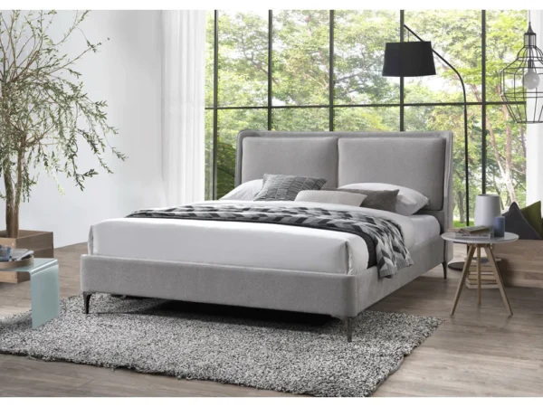 מיטה זוגית 140×190 מרופדת בד בוקלה עם ראש מיטה דמוי כריות דגם Milan Gray