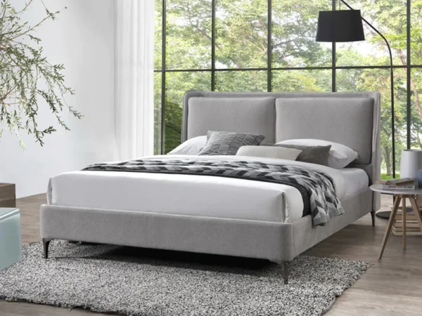 מיטה זוגית 160×200 מרופדת בד בוקלה עם ראש מיטה דמוי כריות דגם Milan 160