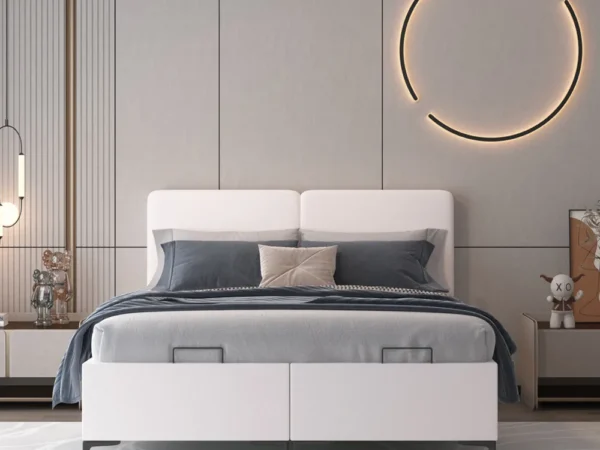 מיטה זוגית עם הפרדה יהודית וארגזי מצעים בריפוד בד קטיפתי דגם Verona 160 Cream