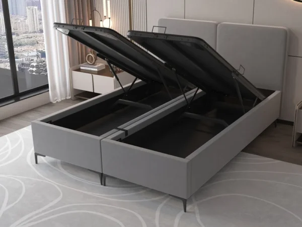 מיטה זוגית עם הפרדה יהודית וארגזי מצעים בריפוד בד קטיפתי דגם Verona 160 Gray