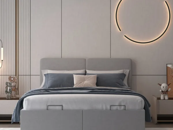 מיטה זוגית עם הפרדה יהודית וארגזי מצעים בריפוד בד קטיפתי דגם Verona 160 Gray