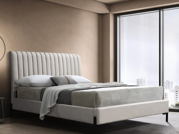 מיטה זוגית 160×200 מרופדת בד עם רגלי ברזל דגם Domani 160 Cream