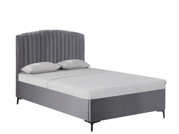 מיטה רחבה לנוער 120×190 מרופדת בד רחיץ עם ארגז מצעים דגם מיקה – אפור