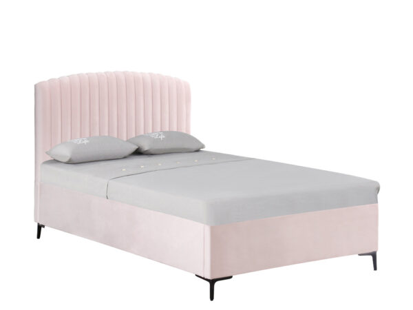 מיטה רחבה לנוער 120×190 מרופדת בד רחיץ עם ארגז מצעים דגם מיקה – ורוד