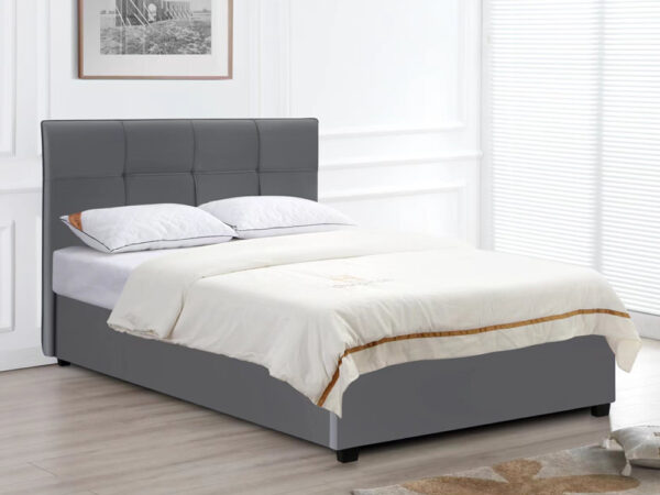 מיטה רחבה לנוער 120×190 מרופדת בד קטיפתי עם ארגז מצעים דגם אלין – אפור