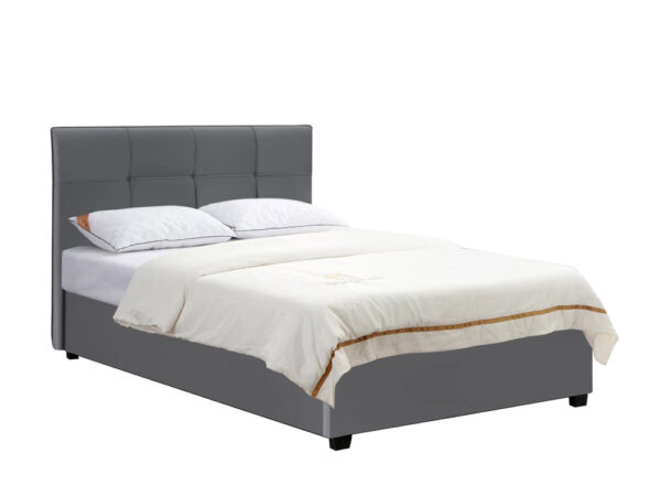 מיטה רחבה לנוער 120×190 מרופדת בד קטיפתי עם ארגז מצעים דגם אלין – אפור