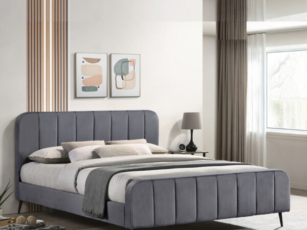 מיטה זוגית 140×190 מרופדת בד קטיפתי עם רגלי ברזל דגם Arden Gray