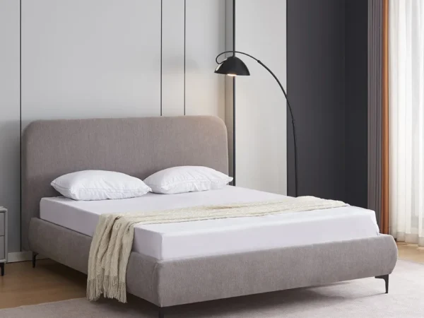 מיטה זוגית 140×190 מרופדת בד רחיץ 3D עם רגלי ברזל דגם Nora Gray