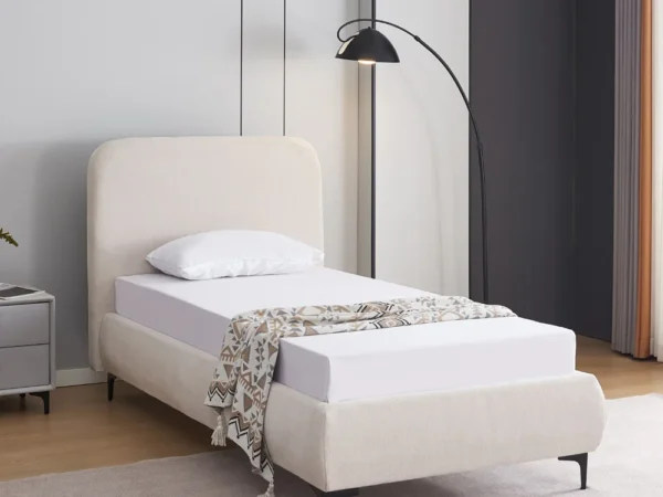מיטת יחיד 90×190 מרופדת בד רחיץ 3D עם רגלי ברזל דגם אדל 90 – קרם