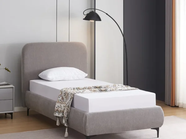 מיטת יחיד 90×190 מרופדת בד רחיץ 3D עם רגלי ברזל דגם אדל 90 – אפור