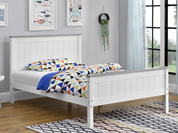 מיטה רחבה לנוער 120×190 מעץ מלא בעיצוב מודרני דגם ריו – לבן אפור