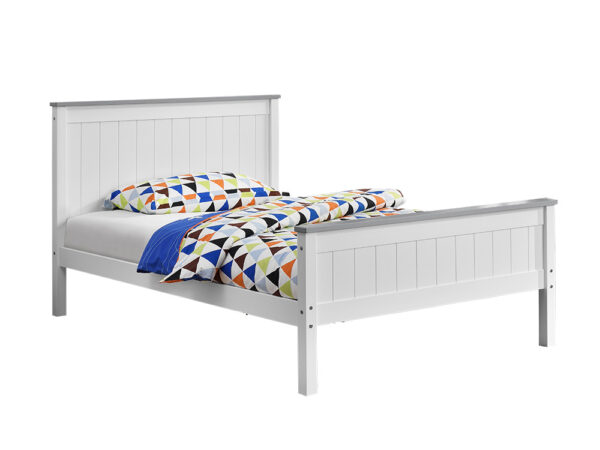 מיטה רחבה לנוער 120×190 מעץ מלא בעיצוב מודרני דגם ריו – לבן אפור