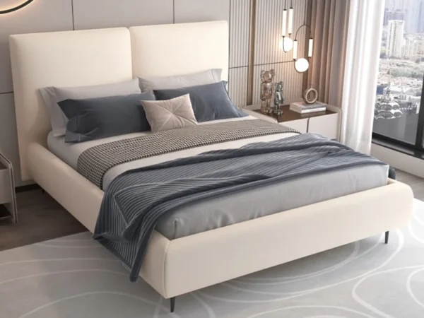 מיטה זוגית 180×200 בריפוד בד רחיץ עם ארגז מצעים דגם Melissa 180 – קרם