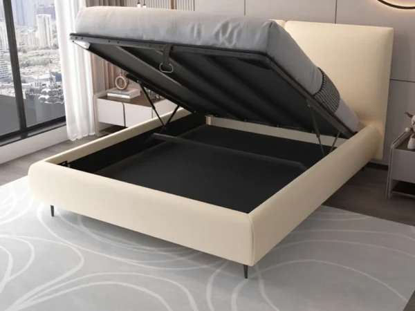 מיטה זוגית 180×200 בריפוד בד רחיץ עם ארגז מצעים דגם Melissa 180 – קרם