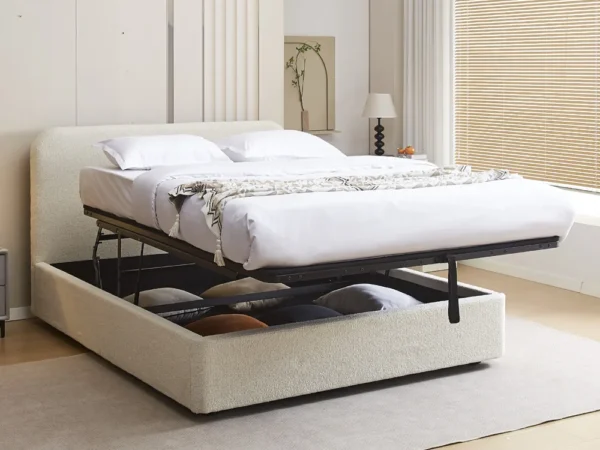 מיטה זוגית 160×200 בריפוד בד בוקלה עם ארגז מצעים בשיטת ריחוף דגם Levante 160 Cream