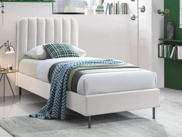 מיטת יחיד 90×190 מרופדת בד קטיפתי עם רגלי ברזל מודרניות דגם ELLA 90 – קרם