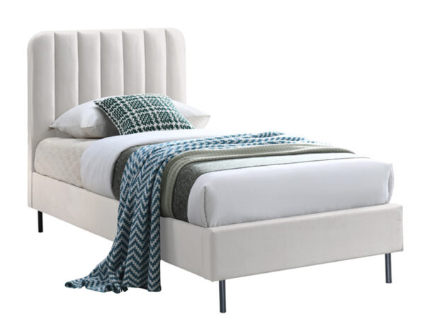 מיטת יחיד 90×190 מרופדת בד קטיפתי עם רגלי ברזל מודרניות דגם ELLA 90 – קרם