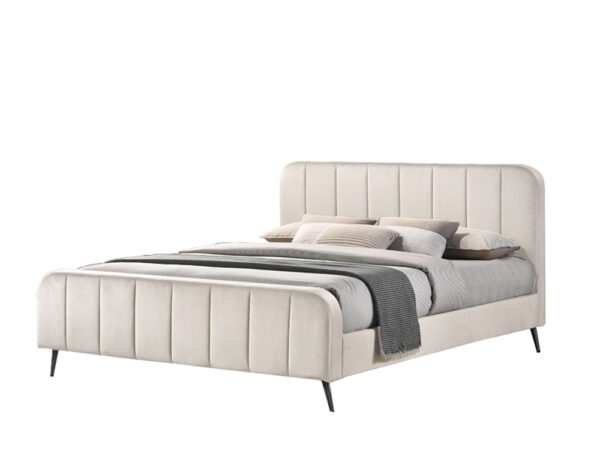 מיטה זוגית 160×200 מרופדת בד קטיפתי עם רגלי ברזל דגם Aurelia 160 Cream