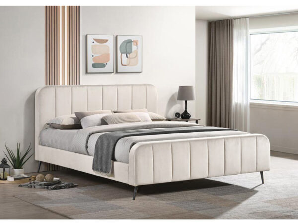 מיטה זוגית 160×200 מרופדת בד קטיפתי עם רגלי ברזל דגם Aurelia 160 Cream