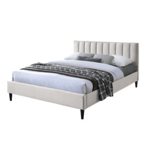 מיטה זוגית 140×190 מרופדת בד קטיפתי בגוון קרם דגם Amelia