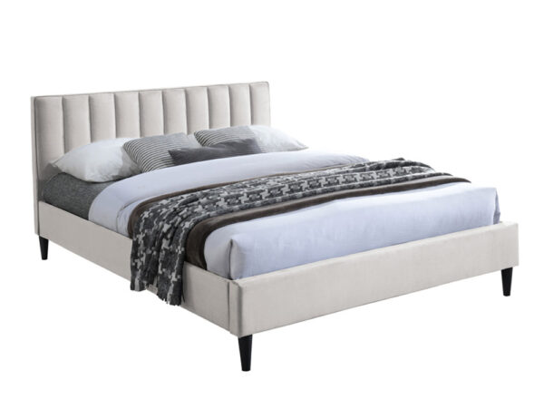 מיטה רחבה 120×190 מרופדת בד קטיפתי עם ראש מיטה מעוצב דגם אלמה – קרם