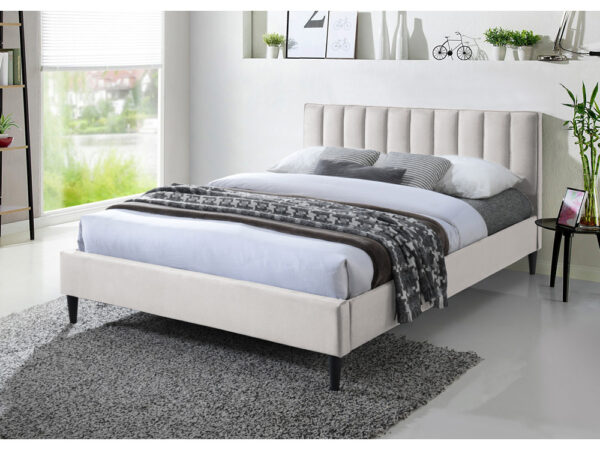 מיטה רחבה 120×190 מרופדת בד קטיפתי עם ראש מיטה מעוצב דגם אלמה – קרם