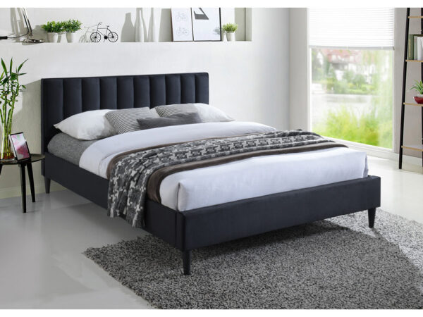 מיטה זוגית 160×200 מרופדת בד קטיפתי עם ראש מיטה מעוצב דגם Amelia Black