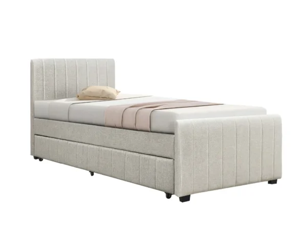 מיטת יחיד 90×190 מרופדת בד רחיץ עם מיטת חבר נשלפת דגם לונה – קרם