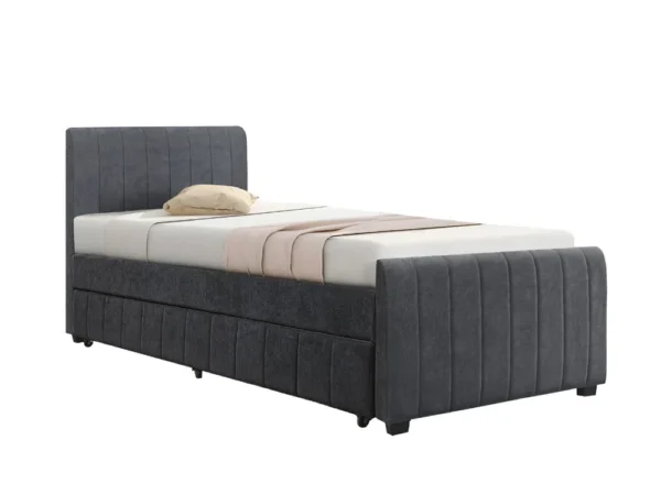 מיטת יחיד 90×190 מרופדת בד רחיץ עם מיטת חבר נשלפת דגם לונה – אפור