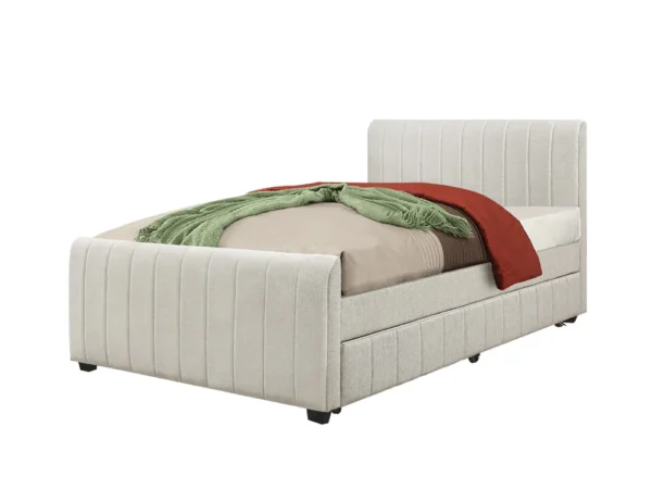 מיטה רחבה 120×190 מרופדת בד רחיץ עם מיטת חבר נשלפת דגם לונה – קרם