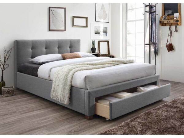 מיטה זוגית 160×200 מרופדת בד עם מגירת אחסון קדמית דגם Porto 160