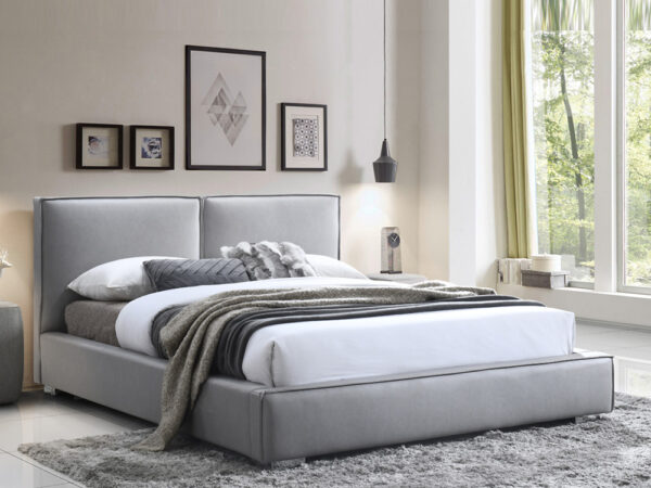 מיטה זוגית 140×190 מרופדת בד רחיץ בעיצוב “דובה” יוקרתי – דגם Savona Gray