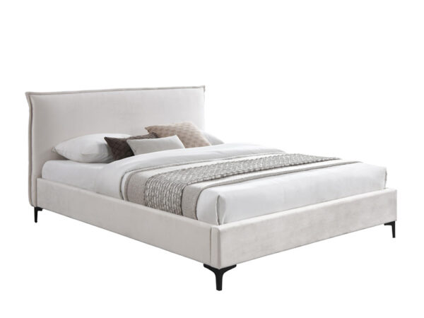 מיטה זוגית 140×190 מרופדת בד קטיפתי עם רגלי ברזל דגם Luna Cream