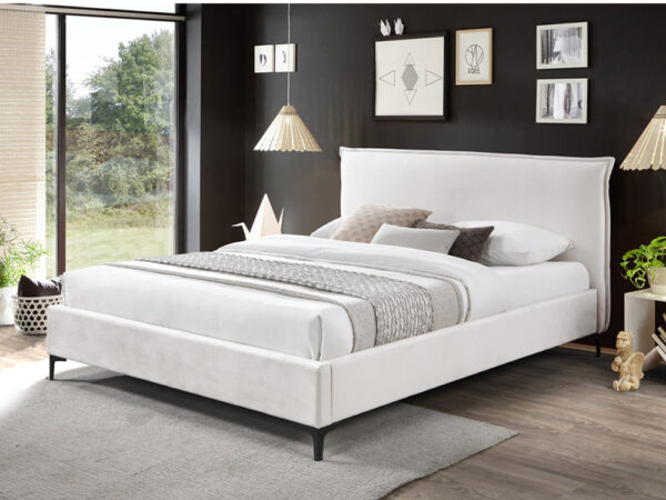 מיטה זוגית 160×200 מרופדת בד קטיפתי עם רגלי ברזל דגם Luna Cream 160