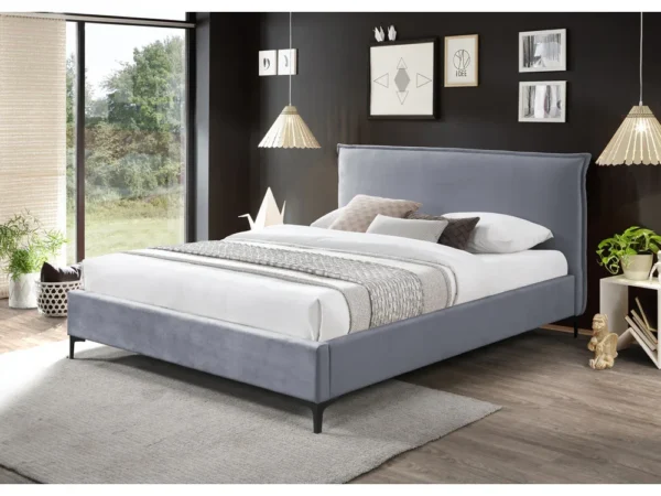 מיטה זוגית 140×190 מרופדת בד קטיפתי עם רגלי ברזל דגם Luna Gray