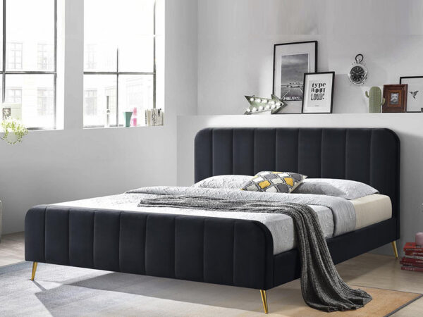 מיטה זוגית 180×200 מרופדת בד קטיפתי עם רגלי זהב דגם Panther 180 Black