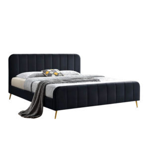 מיטה זוגית 140×190 מרופדת בד קטיפתי עם רגלי זהב דגם Royal