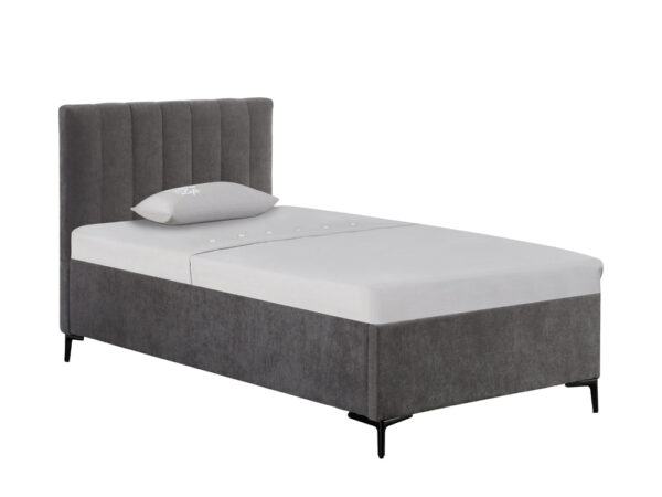 מיטת יחיד 90×190 מרופדת בד רחיץ עם ארגז מצעים דגם מיקה – אפור